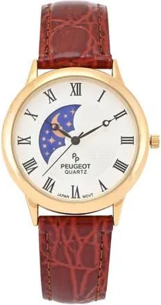 Peugeot Vintage Left Window Sun Moon Leather Watch- 38MM in Brown at Nordstrom