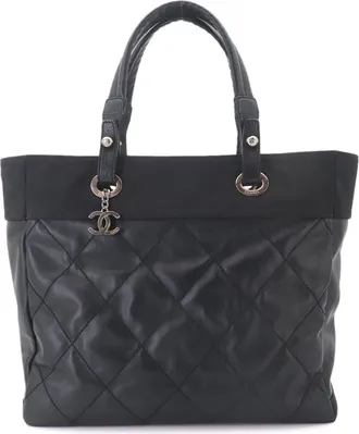 Chanel Black Nylon Handbag Tote Bag (Pre-Owned)