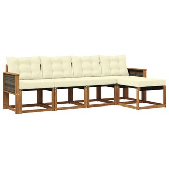 vidaXL Conjunto De Sof&aacute;s De Exterior Con Coj&iacute;n 5 Pcs Natural Y Crema Vidaxl