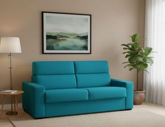 Dmora Dmora - Sof&aacute; Fijo 3 Plazas Ozegna, Sof&aacute; Lineal Para Sal&oacute;n, Acolchado, Desenfundable, Calidad 100% Made In Italy, 220x95 H100 Cm, Azul Claro