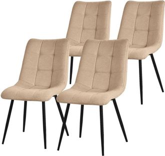 ML Design Ml-design - Juego De 4 Sillas De Comedor Marr&oacute;n Claro Asiento Acolchado Para Cocina O Sal&oacute;n Con Funda De Tela Y Patas De Acero Negro Sill&oacute;n Tapizado S