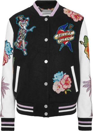 Philipp Plein Leather Bomber Hawaii - Dames - Bomber jackets - Zwart - XL - Leer - Jassen