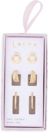 Leith 3-Pack Fluted Assorted Earrings in Gold at Nordstrom Rack