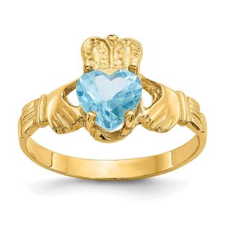 Diamond2Deal 14k Yellow Gold Blue Cubic Zirconia Claddagh Ring