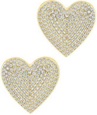 Sterling Forever 14K Gold Cz Disco Heart Statement Stud Earrings