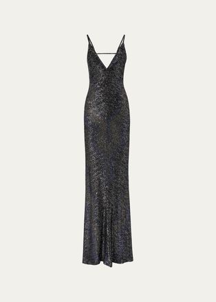 Missoni Plunging Degrade Sequin Knit Backless Maxi Dress
