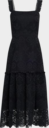 Kobi Halperin Mona Square-Neck Lace Midi Dress