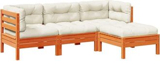 vidaXL Vidaxl - Set De Sof&aacute;s Jard&iacute;n 4 Pzas Con Cojines Madera Pino Marr&oacute;n Cera