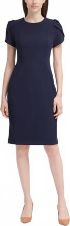Calvin Klein Womens Tulip Sleeve Sheath Dress In Blue