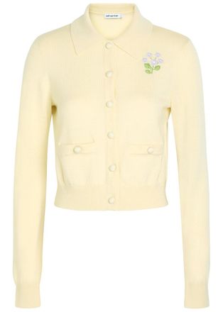 Self Portrait Floral-embroidered Wool Cardigan - Yellow - S (UK8-10 / S)