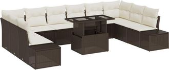 vidaXL Garden Sofa Set with Storage 11 pcs Brown Poly rattan Vidaxl