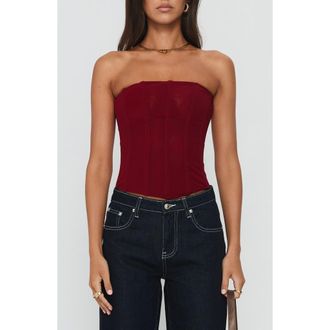 Princess Polly Oscuro Strapless Mesh Corset Top in Berry at Nordstrom, Size 10