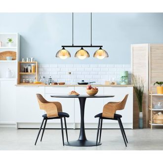 Netlighting Eva Bar Pendant Ceiling Light Matt Black Smoke Glass Shade 3x G9