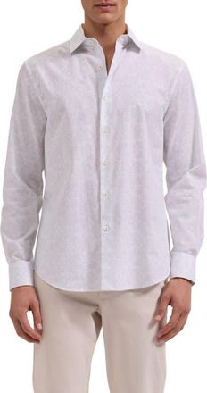 Bugatchi Axel Shaped Fit Geo Print Cotton Button-Up Shirt in White at Nordstrom, Size Xxx-Large