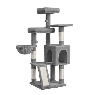 FEANDREA &Aacute;rbol para gatos con rascador y hamaca de color gris altura 136 cm