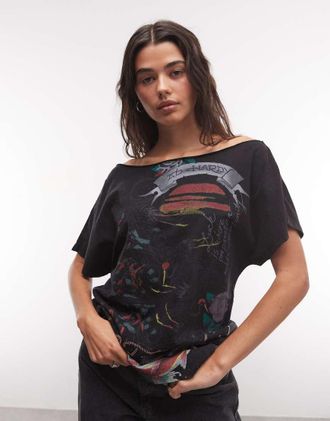 Ed Hardy t-shirt nera con spalle scoperte e gru volanti-Nero