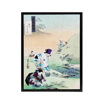 Artery8 Beauties Harvesting Bracken Framed Canvas Wall Art Print Ogata Gekko in Green | Size: W24 x H32