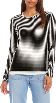 Karen Kane Stripe Layered Side Slit Top in Black/White at Nordstrom, Size X-Large