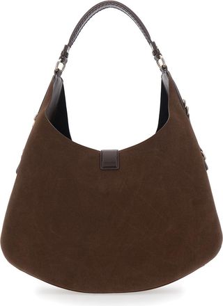 Ganni Womens Shoulder Bag Kat Brown Suede Leather