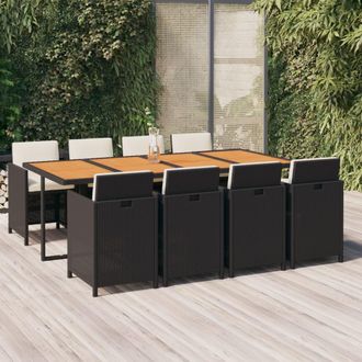 vidaXL Set De Comedor De Jard&iacute;n 9 Pzas Y Cojines Rat&aacute;n Sint&eacute;tico Negro Vidaxl