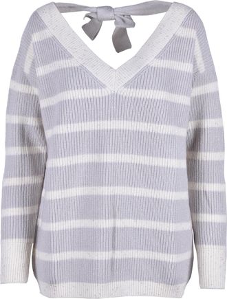 Lorena Antoniazzi Womens Striped Knit Tieback Pullover - Light Grey Cotton - Size EU 40 (Womens)