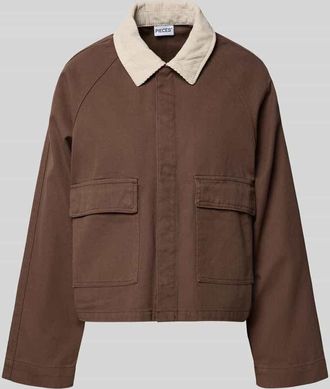 Pieces Regular Fit Jeansjacke aus reiner Baumwolle Modell BETT in Mittelbraun Mel, Gr&ouml;&szlig;e XL