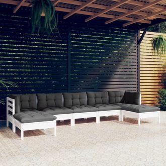 vidaXL Vidaxl - Muebles De Jard&iacute;n 7 Pzas Con Cojines Blanco Madera De Pino