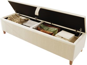 STILVORA Banqueta De Cama Con Almacenaje Con Elevaci&oacute;n Hidr&aacute;ulica Y Asiento Acolchado, Gran Ba&uacute;l, Patas De Madera, En Pana Beige
