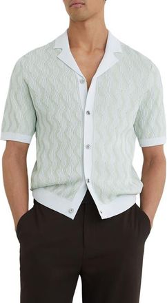 Reiss Johnny Wave Knit Cotton Camp Shirt in Soft Sage at Nordstrom, Size Xx-Large
