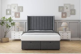 Comfort Beds Palermo Coniston Ottoman Bed Base-54 Wingback Headboard in Dark Grey | Size: Super King