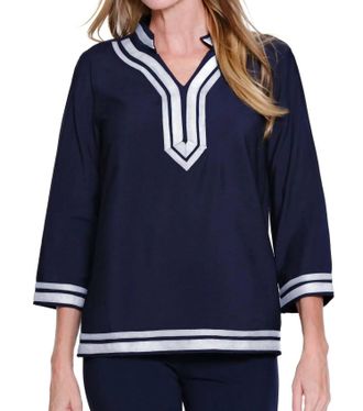Multiples 3/4 Sleeve Top In Midnight