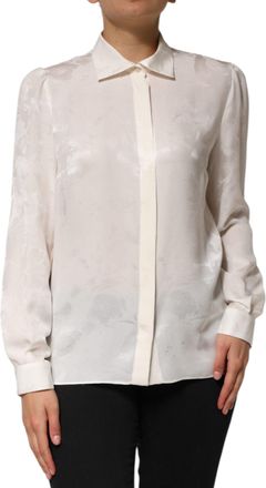 Dolce & Gabbana Womens White Silk Long Sleeves Collared Shirt Top