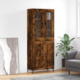 vidaXL Aparador Alto Madera Contrachapada Roble Ahumado 69,5x34x180 Cm Vidaxl