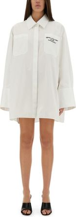 Off-white White Solid Shirt Collar Mini Dress