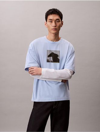 Calvin Klein Mens Lunar New Year Graphic Relaxed T-Shirt - Blue - 2XL