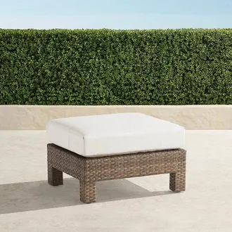 Frontgate St. Kitts Ottoman with Cushion in Light Kona Wicker - Standard, Sailcloth Cobalt - Frontgate