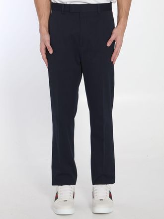 Gucci Mens Cotton Gabardine Trousers - Dark Blue - Size EU 50 (Mens)