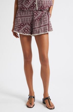Veronica Beard Tennison Bandana Print High Rise Cotton Blend Shorts in Raisin Dove at Nordstrom, Size X-Small