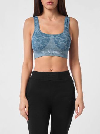 Plein Sport Top sportivo cropped in jersey con stampa camouflage e spalline sottili