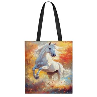 Generic White Arabian Horse Womens Tote Casual Shopping Bag Lightweight Shoulder Bags Hobos Handbag for Work Travel Daily 35x40cm