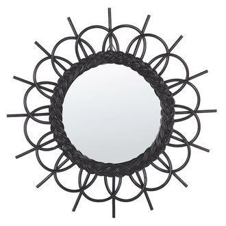 Beliani Beliani - Espejo De Pared Marco De Rat&aacute;n Negro &Oslash; 60 Cm Colgante Sala De Estar Moderno Telakia