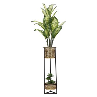 Dmora Vaso, Set 2 Vasi, Portavasi Rimovibili Colore Struttura Nero, Diametro 21 Cm, Oro - Holbox