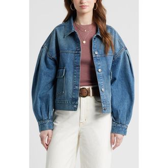 Treasure & Bond Puff Sleeve Denim Jacket in Mid Indigo Wash at Nordstrom, Size Xx-Small