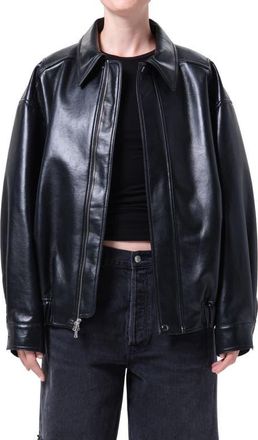 A Gold E Aston Recycled Leather Bomber Jacket in Detox Black at Nordstrom, Size X-Large