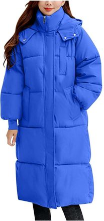 Generic Womens Long Puffer Jackets Winter Coats for Women UK with Hood Outercoat with Pockets Thick Padded Jackets Warm Windproof Parka with Zip H-Royal Blue 