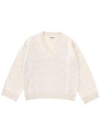 Ganni Logo Wool Blend Sweater - Beige