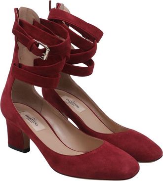 Valentino Womens Suede Buckle Strap Court Ankle Strap Pump (Authentic Pre-Loved)