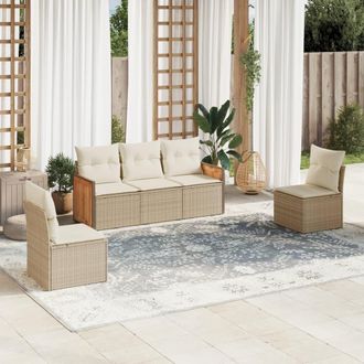 vidaXL Juego De Sof&aacute;s Jard&iacute;n Con Cojines 5 Pzas Rat&aacute;n Sint&eacute;tico Beige Vidaxl
