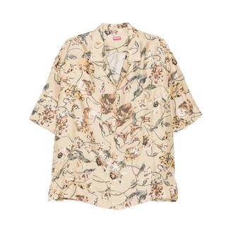 Kenzo Overhemd met bloemenprint en camp collar - Heren - Overhemden - Beige - Maat: S Zijde