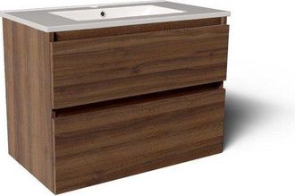 Saniclass Vita Badkamermeubelset - 80x60x46cm -2 lades - greeploos - 1 wasbak - 1 kraangat - overloop - keramiek - noten